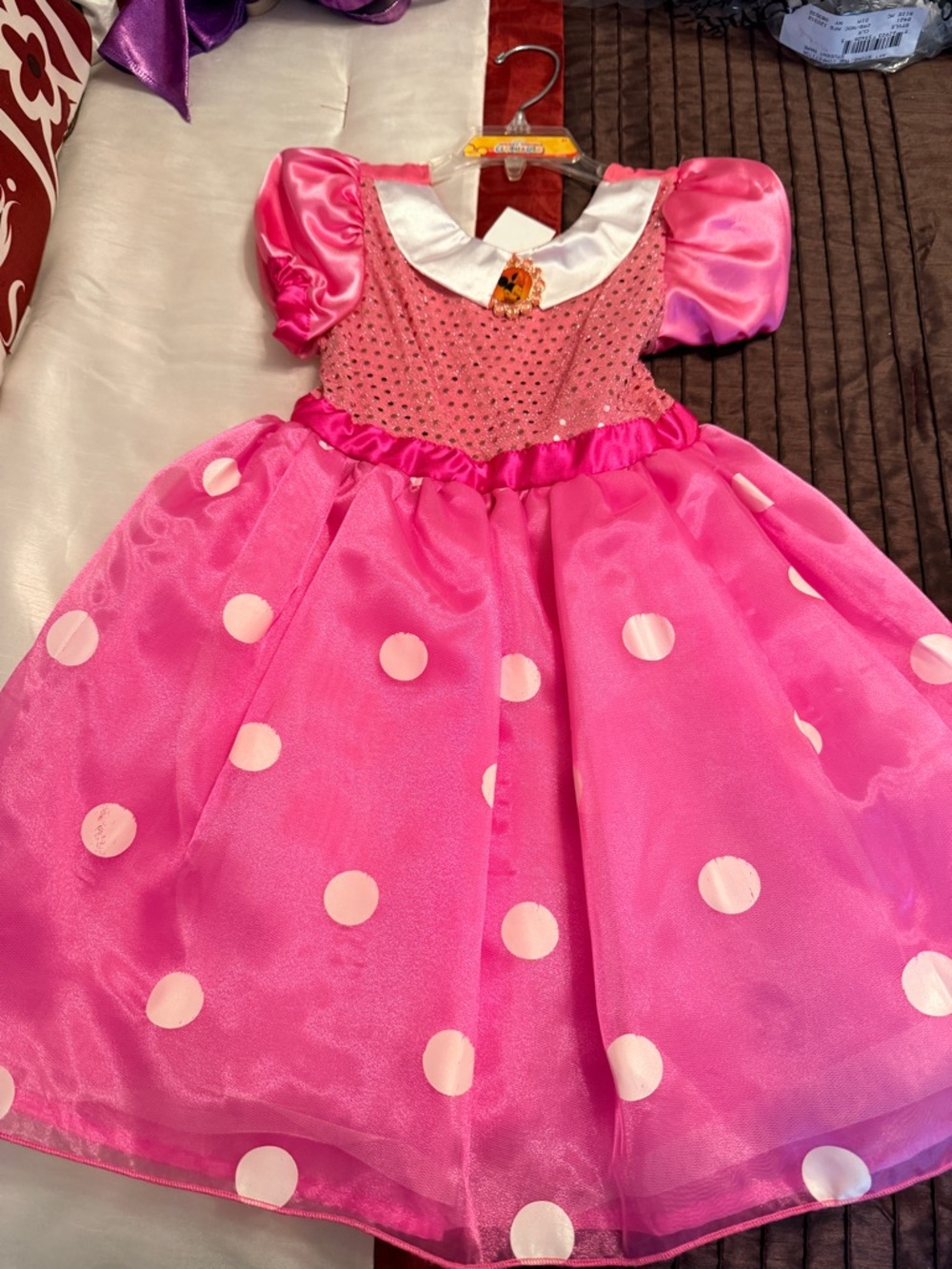 Disney Store Minnie Mouse Costume Dress Girls 4T Pink Polka Dot w/ Gloves